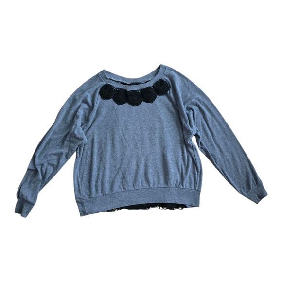 Anna Sui Gray Crochet Detail Lightweight Sweater S - Picture 1 of 5